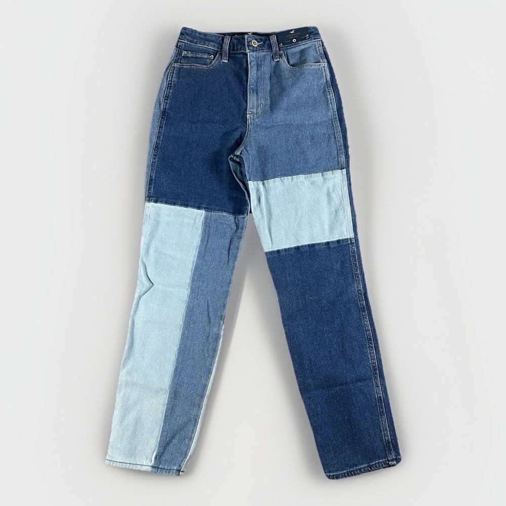 Hollister Mom Jeans 1R Blue Colorblock Denim Ultra High Rise Vintage Stretch